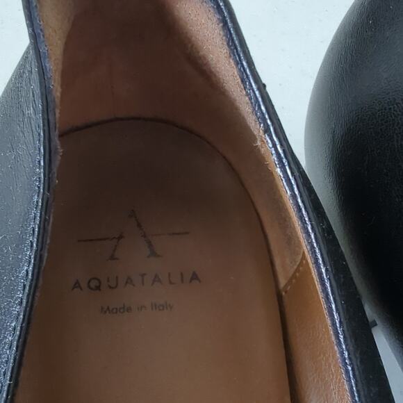 Aquatalia Pasha Heels 9 Made in Italy Black Block Heel Leather Pointed Toe Pumps - Picture 8 of 10